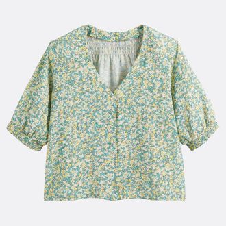 La Redoute Collections Blouse met V-hals, 3/4 mouwen, bloemenprint