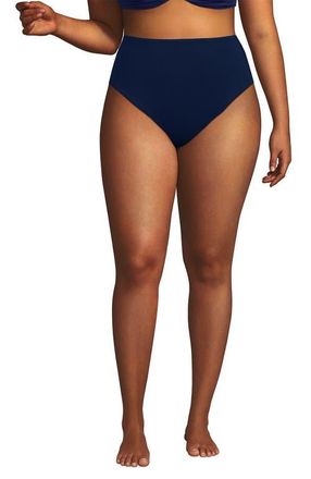 Lands End Tugless QuickDry High Waisted High Leg Bikini Bottoms in Deep Sea Navy at Nordstrom, Size 20W
