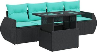 vidaXL 5 Piece Garden Sofa Set with Cushions Black Poly Rattan Acacia vidaXL