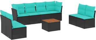 vidaXL Set De Sof&aacute;s De Jard&iacute;n 9 Pzas Con Cojines Rat&aacute;n Sint&eacute;tico Negro Vidaxl