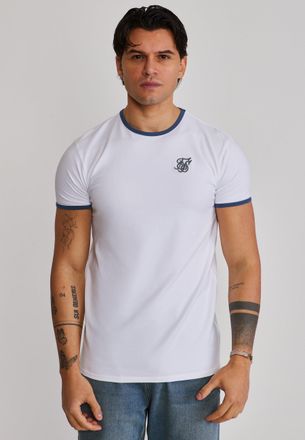Siksilk Mens White,Blue Ringer T-Shirt XXL
