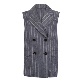 Max Mara Vests, female, Blue, Size: 2XS Double-breasted Pinstripe Vest