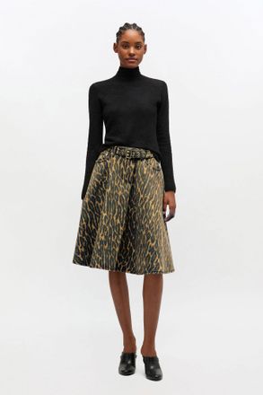 Ganni Green Leopard Denim Wrap Skirt - Size 34 Organic Cotton