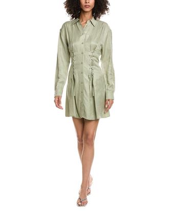 The Kooples Lace-Up Linen-Blend Mini Shirtdress