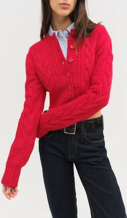 For Love & Lemons Camille Cable Knit Cardigan In Red