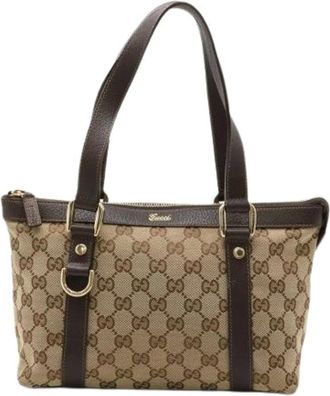 Gucci Pre-owned Handbags, female, Beige, Size: ONE SIZE Pre-owned Canvas Tote