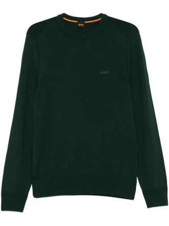 BOSS logo-embroidered sweater - men - Virgin Wool/Polyacrylic - L - Green
