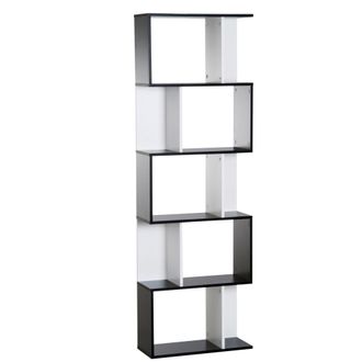 HOMCOM Particle Board 5-tier Bookcase Storage Display Shelving S Shape design Unit Divider Black - Home Living | TJ Hughes