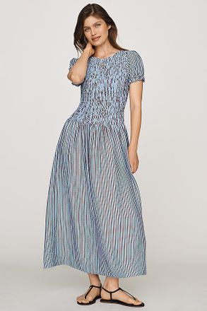 Maeve Margie Smocked Stripe Midi Dress