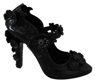 Dolce & Gabbana Black Floral Crystal CINDERELLA Pumps Womens Shoes (Pre-Owned)
