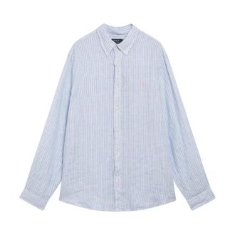 Polo Ralph Lauren Gestreepte Linnen Knopen-Hawa&iuml;hemd - Heren - Casual Overhemden - Blauw - M - Linnen - Overhemden