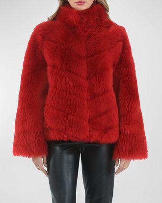 Gorski Reversible Merinillo Lamb Shearling Chevron Jacket With Horizontal Bottom