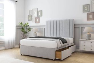 Comfort Beds Tokyo Plush Divan Base 2 Drawers - 54 Headboard in Silver | Size: Single