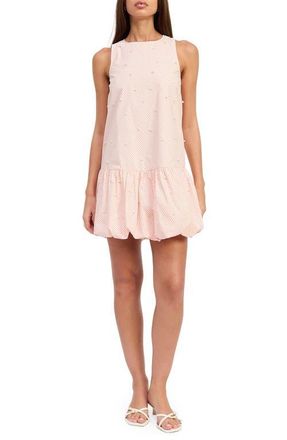 En Saison Aurora Bubble Hem Faux Pearl Minidress in Peach Ivory at Nordstrom, Size X-Small