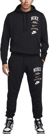 Nike Club Mens Tracksuit Pullover Long Sleeve Fleece Embroidered Set - Black Cotton - Size Medium