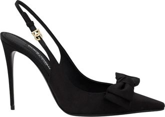 Dolce & Gabbana Schoenen, Dames, Zwart, 39 EU, Satijn, Satijnen Slingbacks met Strikdetail