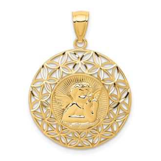 Diamond2Deal 14k Yellow Gold Polished Angel Diamond-Cut Medal Pendant