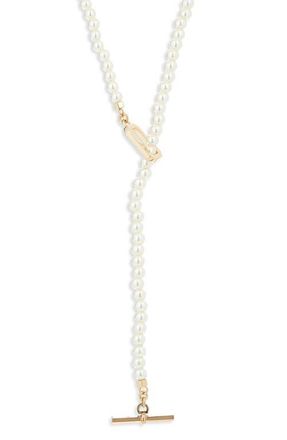 AllSaints Faux Pearl Lariat Necklace in Pearl/Gold at Nordstrom