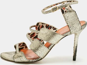 Charlotte Olympia Gold Texture Leather Ankle Strap Sandals