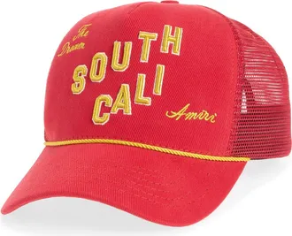 Amiri Embroidered South Cali Rope Trucker Hat in Ruby at Nordstrom