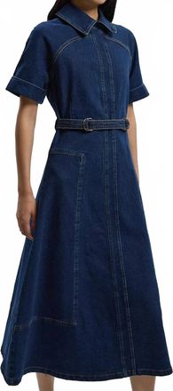 Karen Millen Stretch Denim Tab Belt Midi Dress - Petite In Mid Wash