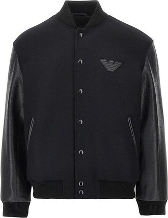 Emporio Armani Wool bomber jacket with leather sleeves Man 48