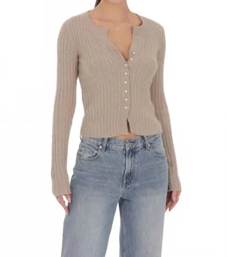 Lucy in the Sky Ribbed Knit Cardigan In Light Brown