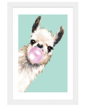 iCanvas Icanvas Sneaky Llama Blowing Bubble Gum In Green Art Print By Big Nose Work