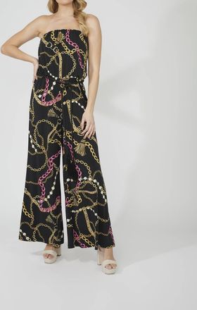 Frank Lyman Design Strapless Chain Print Jumpsuit In Black/pink