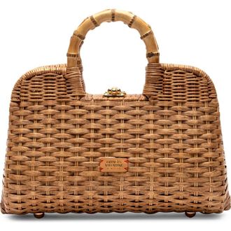 Frances Valentine Buzzy Woven Wicker Top Handle Bag in Toast at Nordstrom