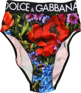 Dolce & Gabbana Womens Multicolor Floral Print High Waist Panty Underwear Viscose Elastane Clothing