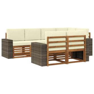 vidaXL Conjunto De Sof&aacute; Seccional Con Coj&iacute;n 7 Pcs Natural Y Crema Vidaxl