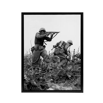 Artery8 WWII War USA Marine Sgt Bartlett Framed Canvas Wall Art Print in Grey | Size: W24 x H32