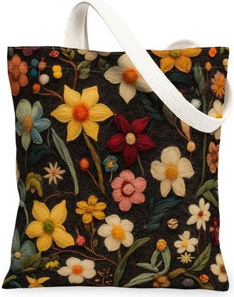 Generic Spring Daffodil Flower Canvas Tote Bag for Shopping 13x15, Knitting Theme Florals Reusable Grocery Print Bag for Women, Fun Vintage Beach Aesthetic Pa
