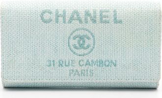 Chanel Blue Leather Fabric Long Wallet (Bi-Fold) (Pre-Owned)