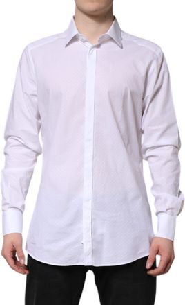 Dolce & Gabbana White GOLD Cotton Long Sleeves Formal Mens Shirt