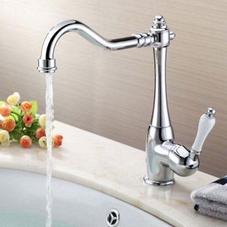 OEM Elegante Grifo De Cocina Monomando Mezclador De Fregadero Ca&ntilde;o Alto Rotaci&oacute;n De 360&deg; Grifo De Fregadero De Cocina Retro En Lat&oacute;n Cromado