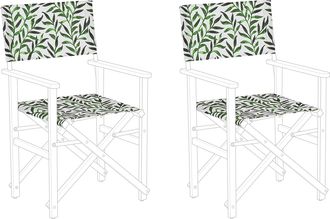 Beliani Beliani - Conjunto De 2 Telas De Poli&eacute;ster Blanco Verde Para Silla De Jard&iacute;n Patr&oacute;n De Hojas Moderno Exterior Cine