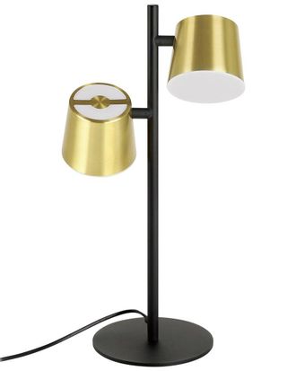 Eglo Eglo Altamira 2 Light Table Lamp With Black Finish & Brass With White Interior Metal Shades