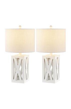 Jonathan Y Designs Stewart 21.5 Farmhouse Wood LED Table Lamp in White at Nordstrom