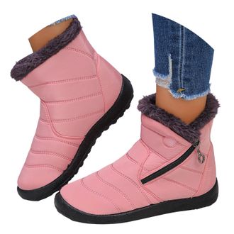 Generic Snow Boots Womens Outdoor Fur Lining Winter Shoes Waterproof Warm Hiking Booties Cold Weather Anti Slip Lightweight Ankle Bootie Ladies Slip On Boots 