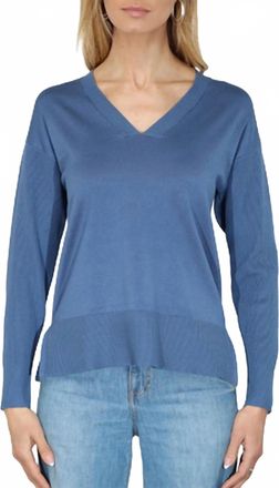Metric Knits V-Neck Pullover Sweater With Rib Sleeve In Colony Blue