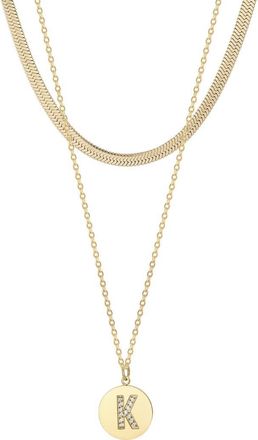 Adornia Set of 2 Initial Pendant & Herringbone Necklaces in Gold-K at Nordstrom Rack