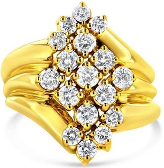 House of Brilliance 10K Gold Over Silver 1 1/2 Cttw Diamond Cluster Cocktail Ring in Yellow Gold Over Silver at Nordstrom, Size 6.5