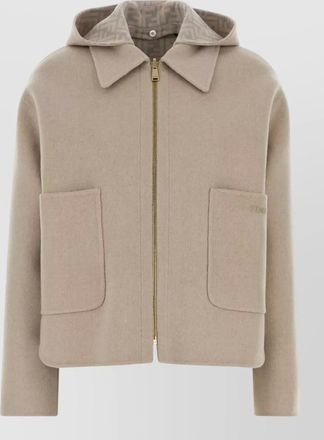 Fendi wool reversible hooded jacket long sleeves