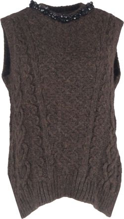 Simone Rocha Bead-Embellished Vest in Brown Alpaca