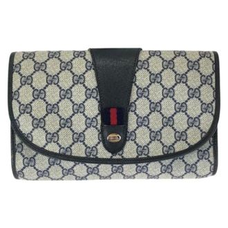 Gucci Pre-owned Wallets, male, Blue, Size: ONE SIZE Pre-owned GG Supreme Canvas Leather Clutch Bag