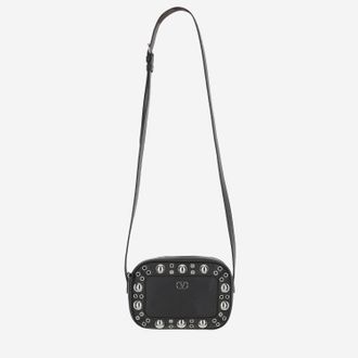 Valentino Garavani Womens Suede Crossbody Bag With Vlogo Black Leather Shoulder