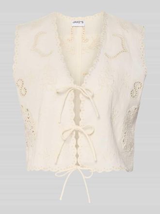 Jake*s Casual Blusentop mit Lochstickerei und Bindeverschluss in Beige, Gr&ouml;&szlig;e 36