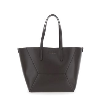 Brunello Cucinelli Brown Tote Bag With Logo Lettering On The Front And Geometric Panels Design In Leather